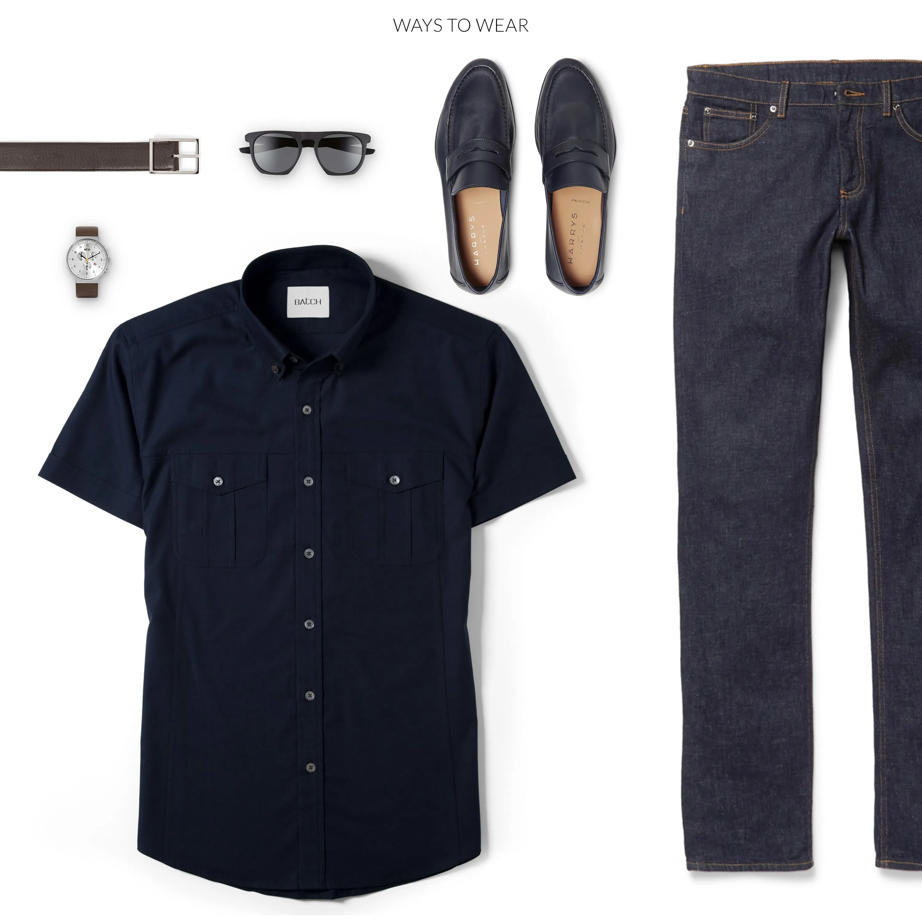 Editor Short Sleeve Utility Shirt – Dark Navy Stretch Cotton Poplin