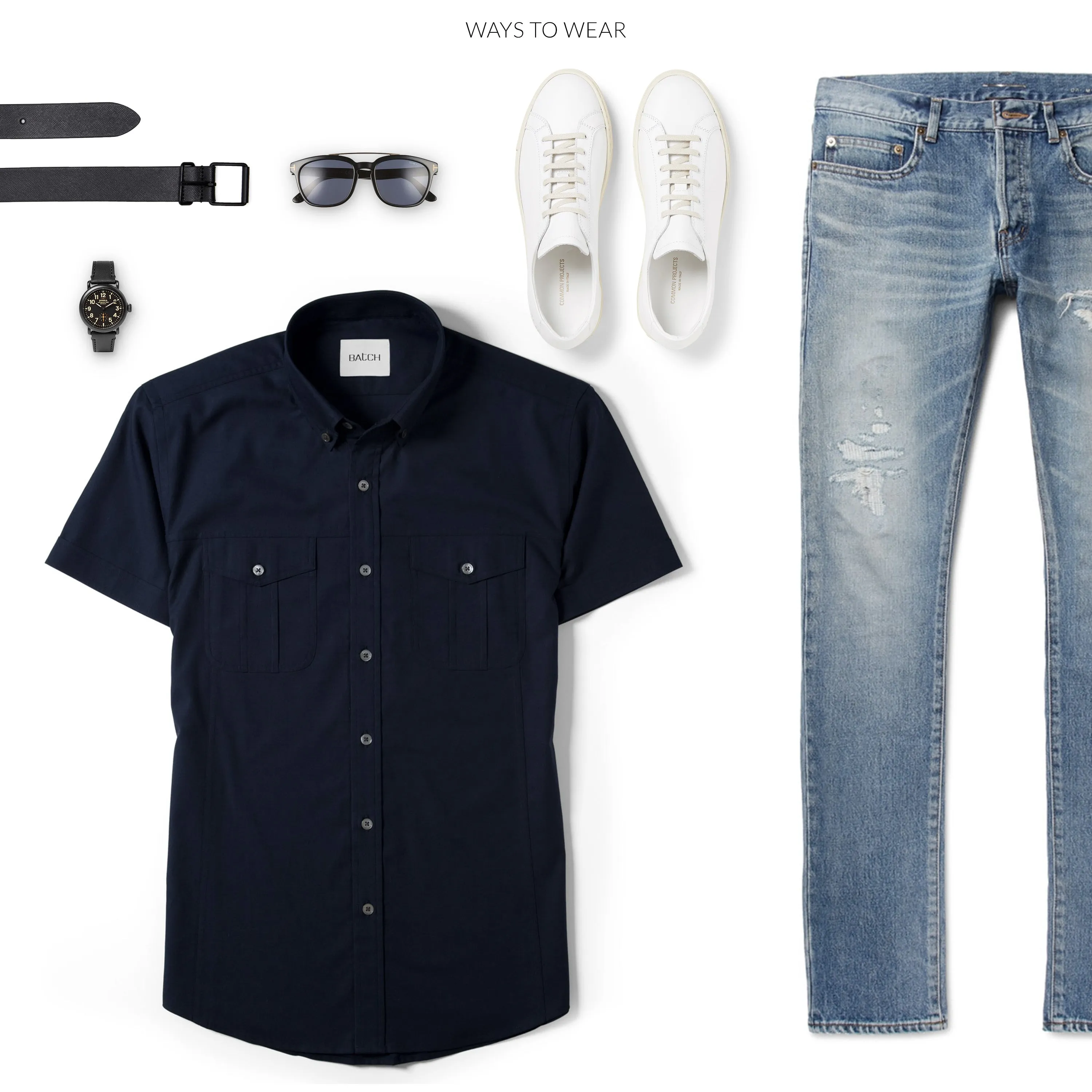 Editor Short Sleeve Utility Shirt – Dark Navy Stretch Cotton Poplin
