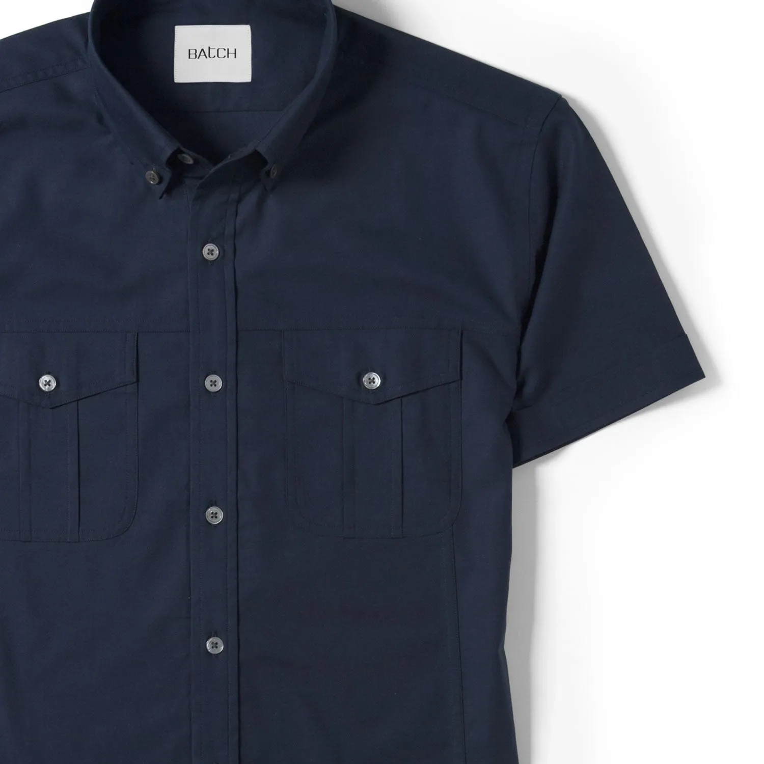 Editor Short Sleeve Utility Shirt – Dark Navy Stretch Cotton Poplin