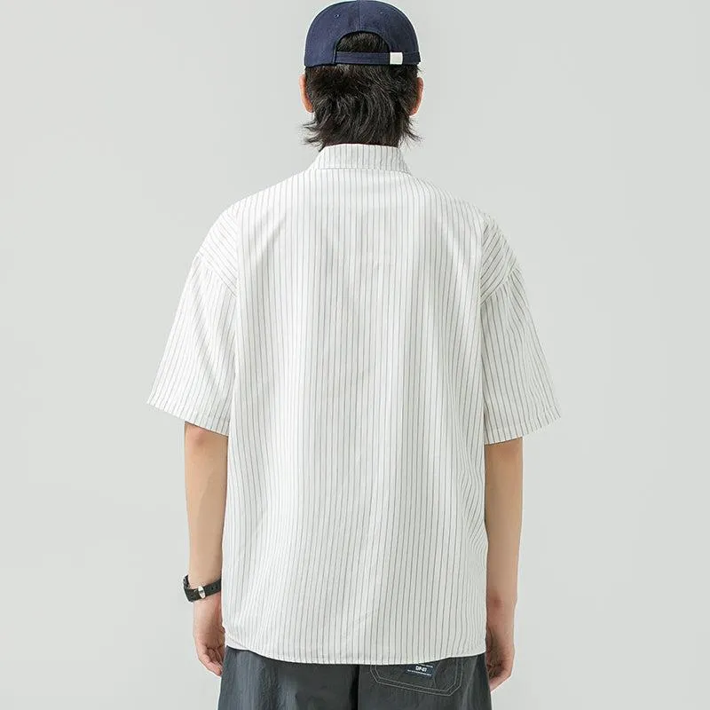 Embroidery Lapel Striped Shirt