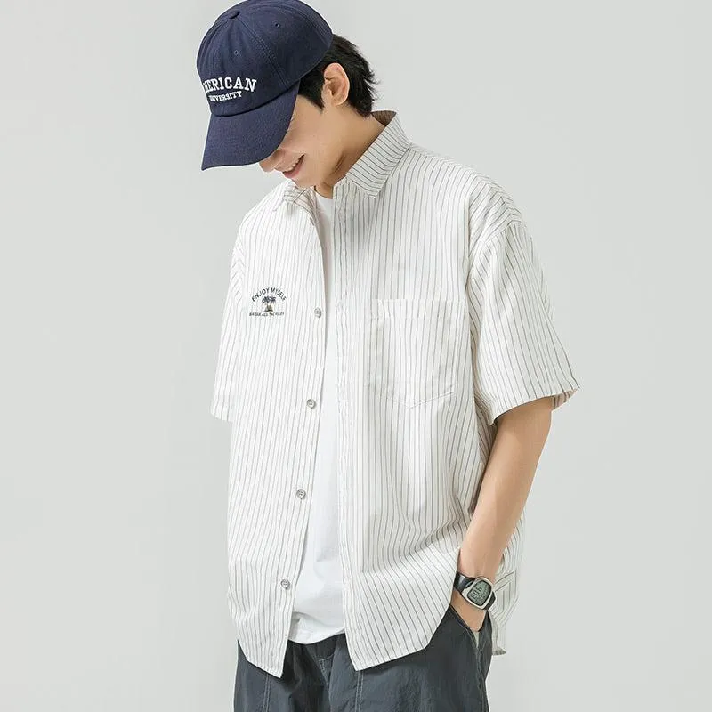 Embroidery Lapel Striped Shirt