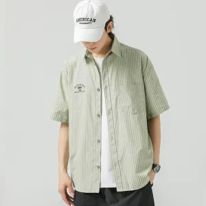 Embroidery Lapel Striped Shirt