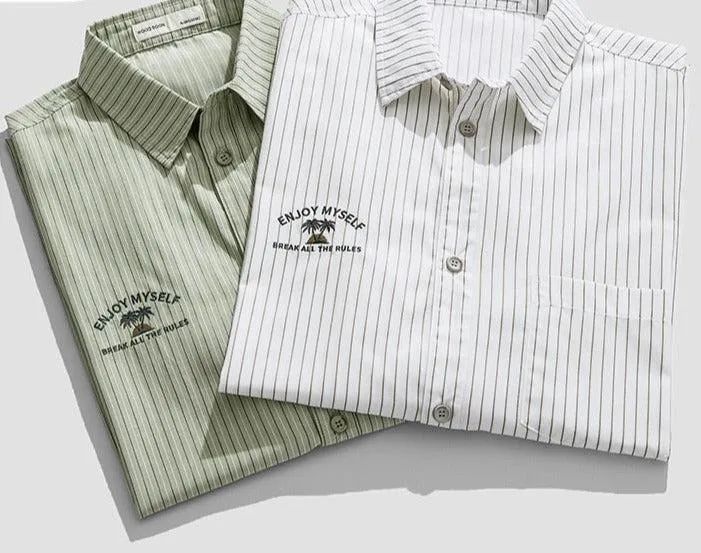 Embroidery Lapel Striped Shirt