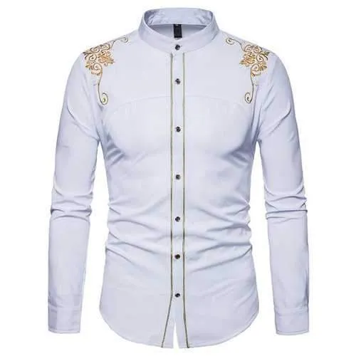 Embroidery Slim Fit Work Shirts