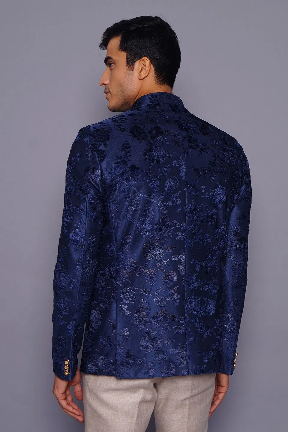 Emroidered Velvet Blue Bandhgala