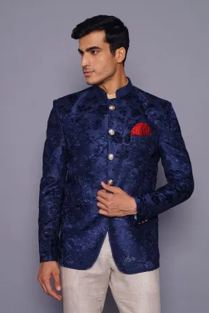 Emroidered Velvet Blue Bandhgala