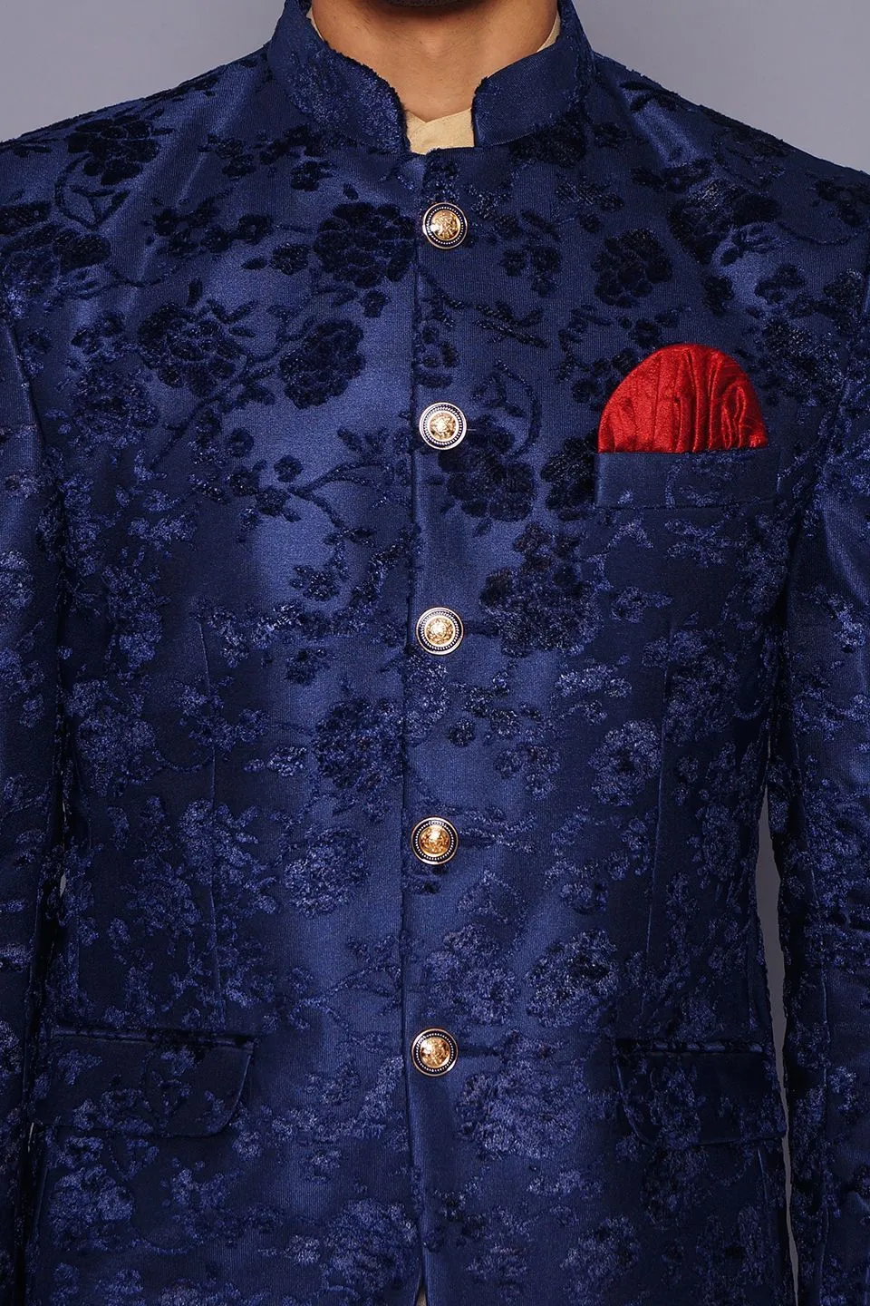 Emroidered Velvet Blue Bandhgala