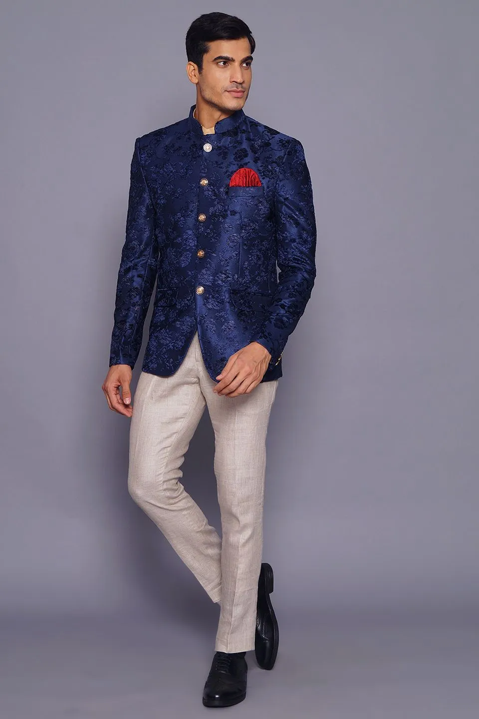 Emroidered Velvet Blue Bandhgala