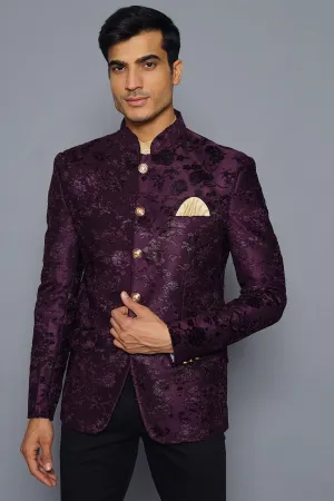 Emroidered Velvet Purple Bandhgala