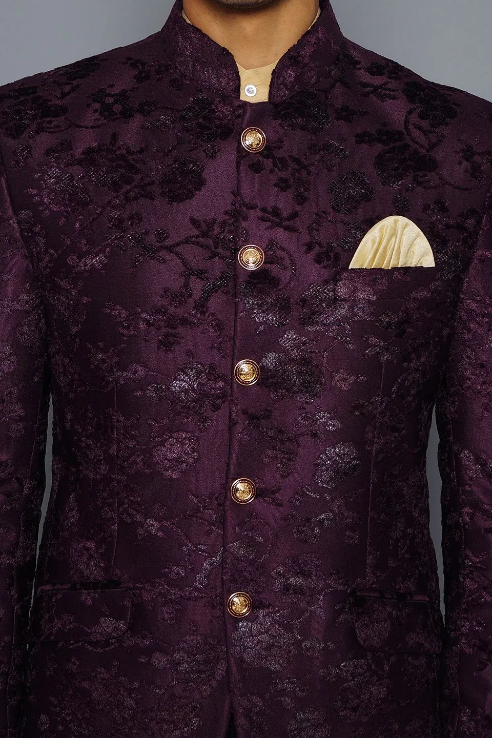 Emroidered Velvet Purple Bandhgala