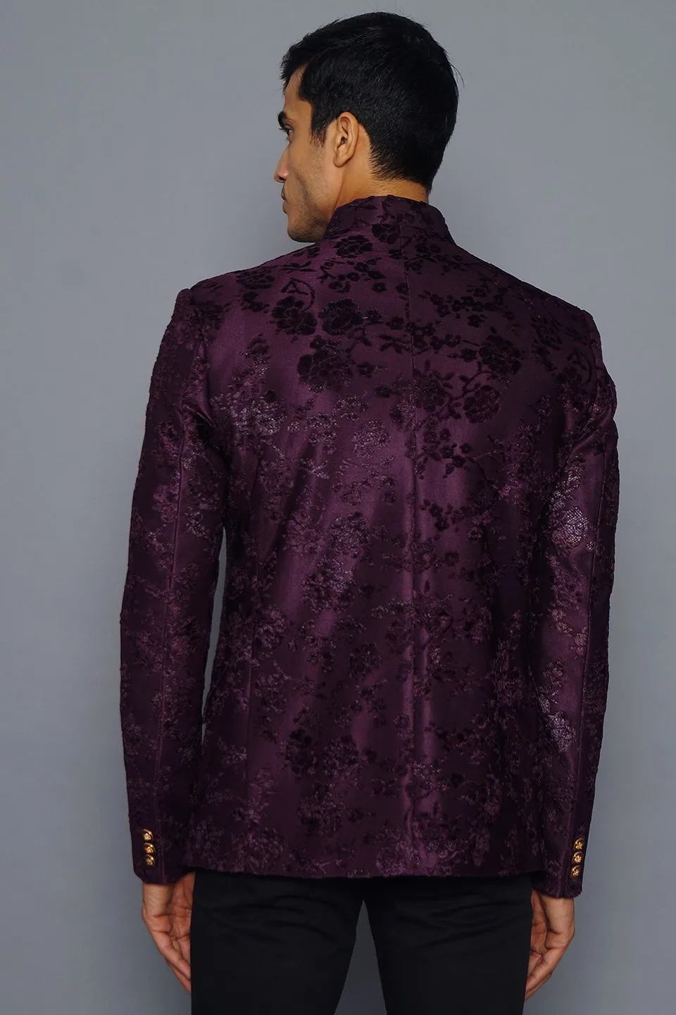 Emroidered Velvet Purple Bandhgala