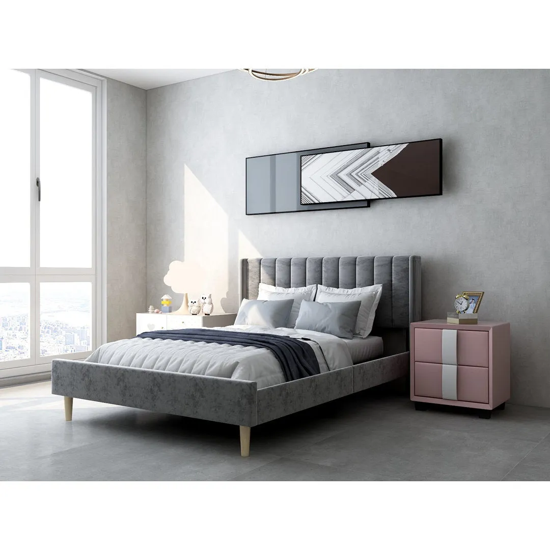 Eriksay Low Profile Upholstered Platform Bed with Wingback Headboard Wade Logan® Color: Dark Gray Velvet Size: Double