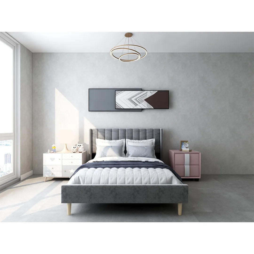 Eriksay Low Profile Upholstered Platform Bed with Wingback Headboard Wade Logan® Color: Dark Gray Velvet Size: Double