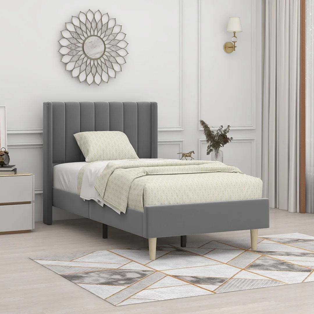 Eriksay Low Profile Upholstered Platform Bed with Wingback Headboard Wade Logan® Color: Dark Gray Velvet Size: Twin