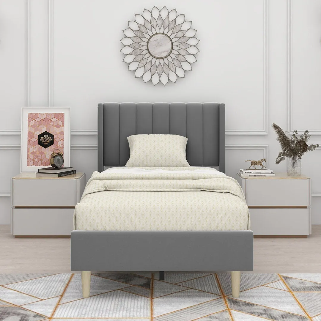 Eriksay Low Profile Upholstered Platform Bed with Wingback Headboard Wade Logan® Color: Dark Gray Velvet Size: Twin