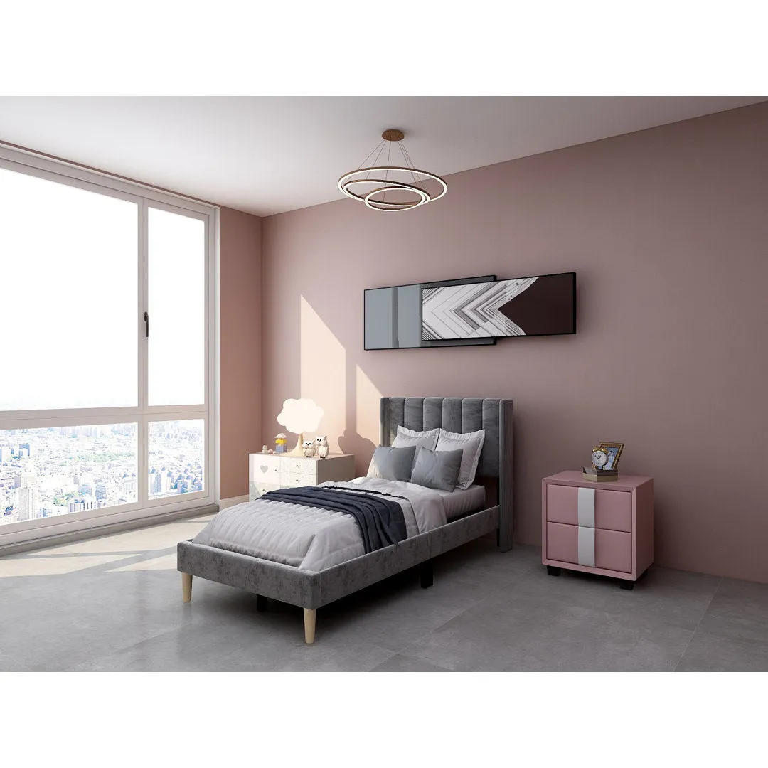 Eriksay Low Profile Upholstered Platform Bed with Wingback Headboard Wade Logan® Color: Dark Gray Velvet Size: Twin