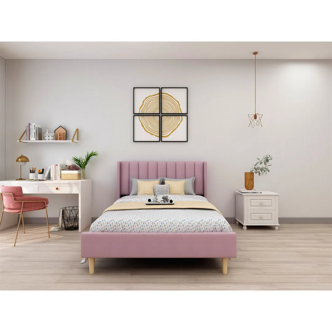 Eriksay Low Profile Upholstered Platform Bed with Wingback Headboard Wade Logan® Color: Pale Pink Velvet Size: Full/Double