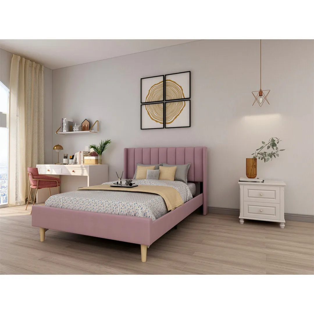 Eriksay Low Profile Upholstered Platform Bed with Wingback Headboard Wade Logan® Color: Pale Pink Velvet Size: Full/Double