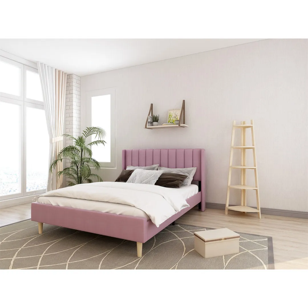 Eriksay Low Profile Upholstered Platform Bed with Wingback Headboard Wade Logan® Color: Pale Pink Velvet Size: Queen