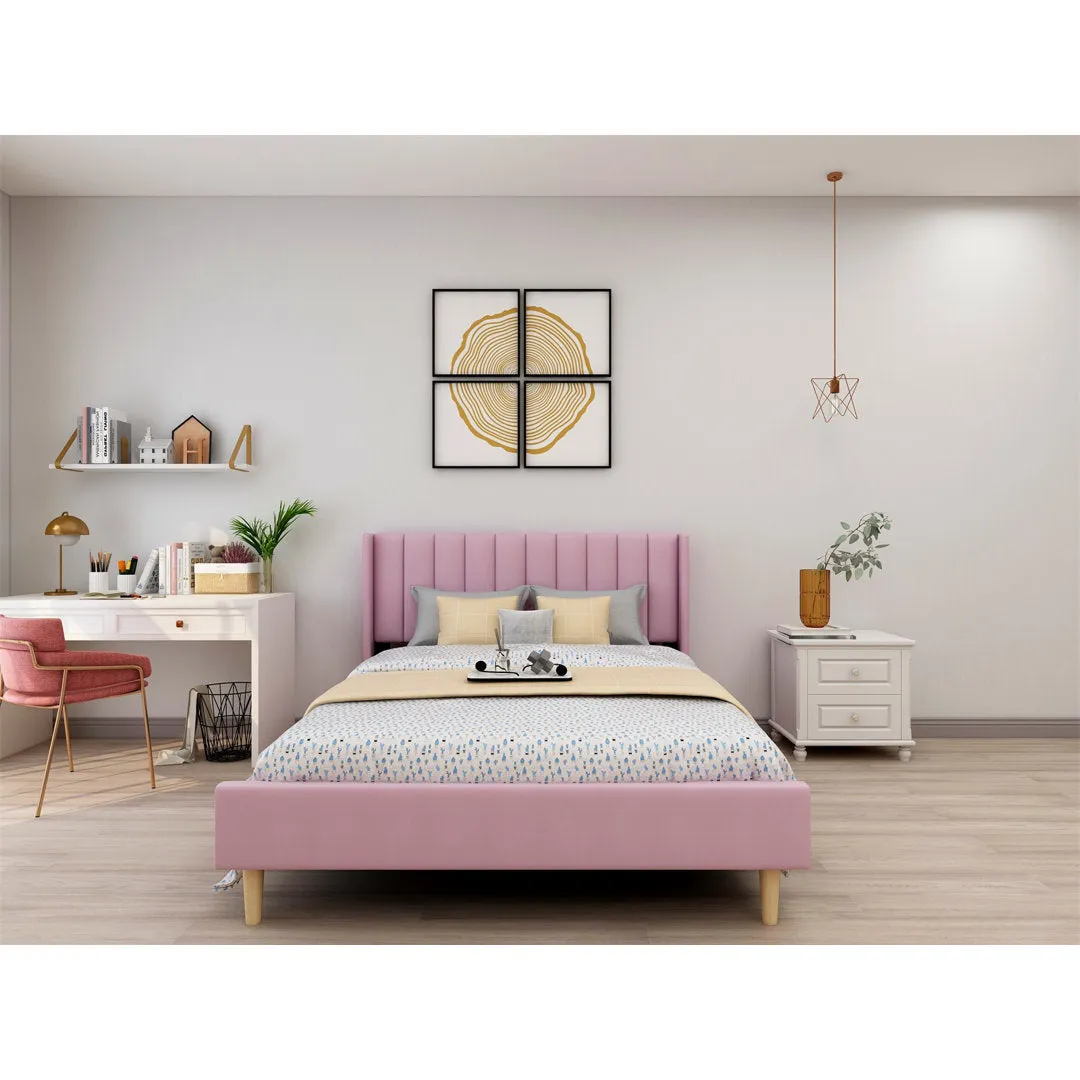 Eriksay Low Profile Upholstered Platform Bed with Wingback Headboard Wade Logan® Color: Pale Pink Velvet Size: Queen