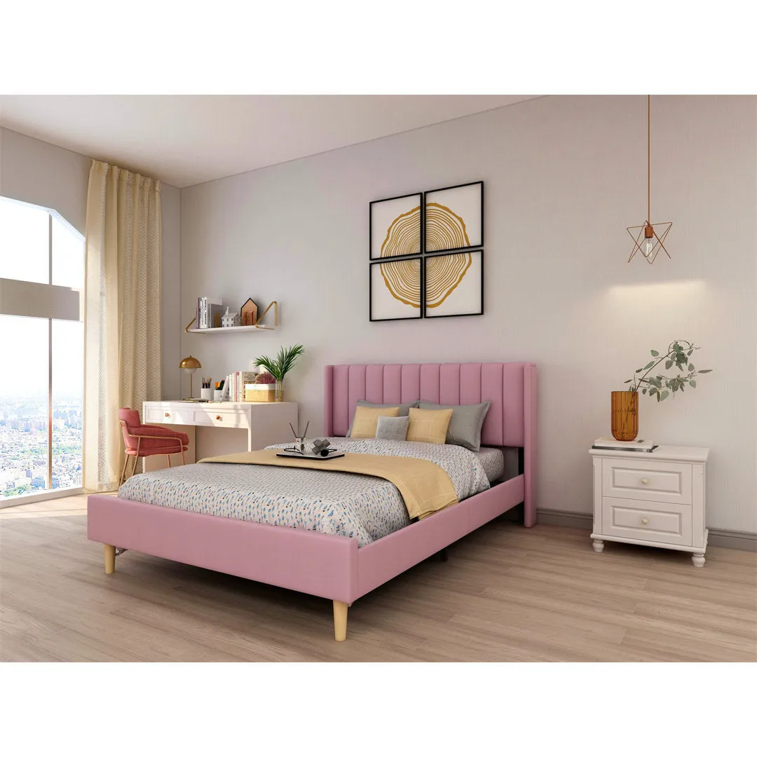 Eriksay Low Profile Upholstered Platform Bed with Wingback Headboard Wade Logan® Color: Pale Pink Velvet Size: Queen