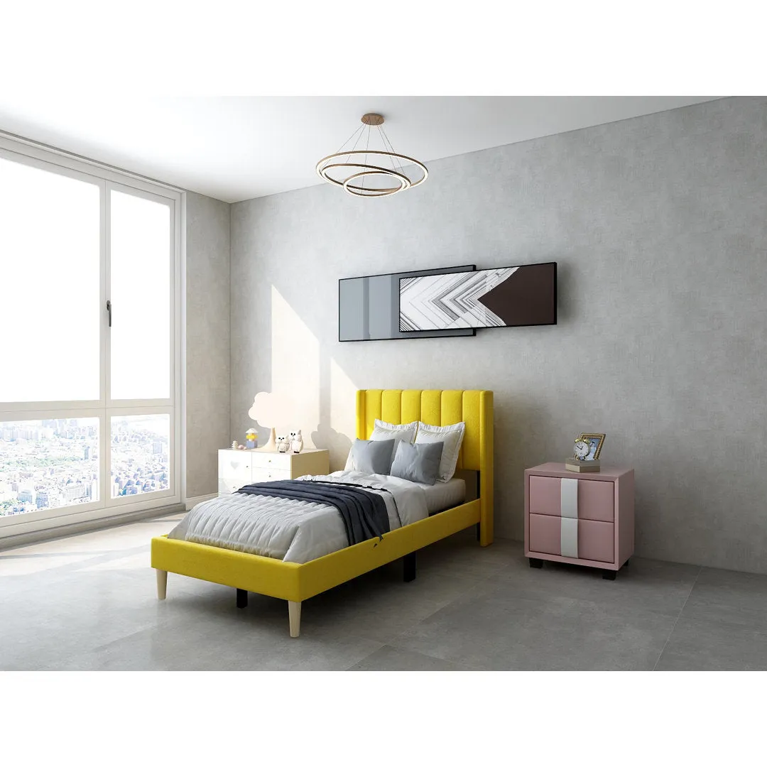 Eriksay Low Profile Upholstered Platform Bed with Wingback Headboard Wade Logan® Color: Yellow Velvet Size: Twin