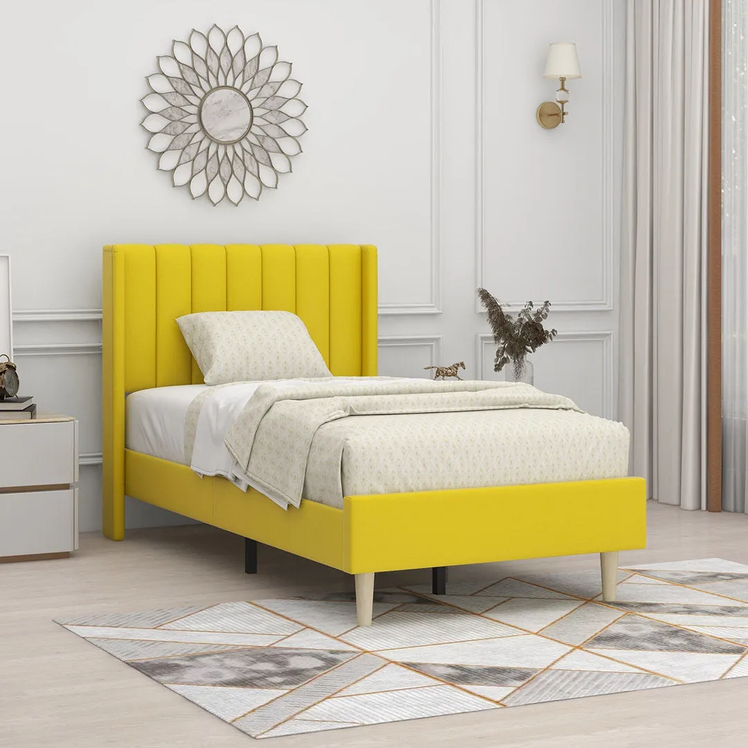 Eriksay Low Profile Upholstered Platform Bed with Wingback Headboard Wade Logan® Color: Yellow Velvet Size: Twin