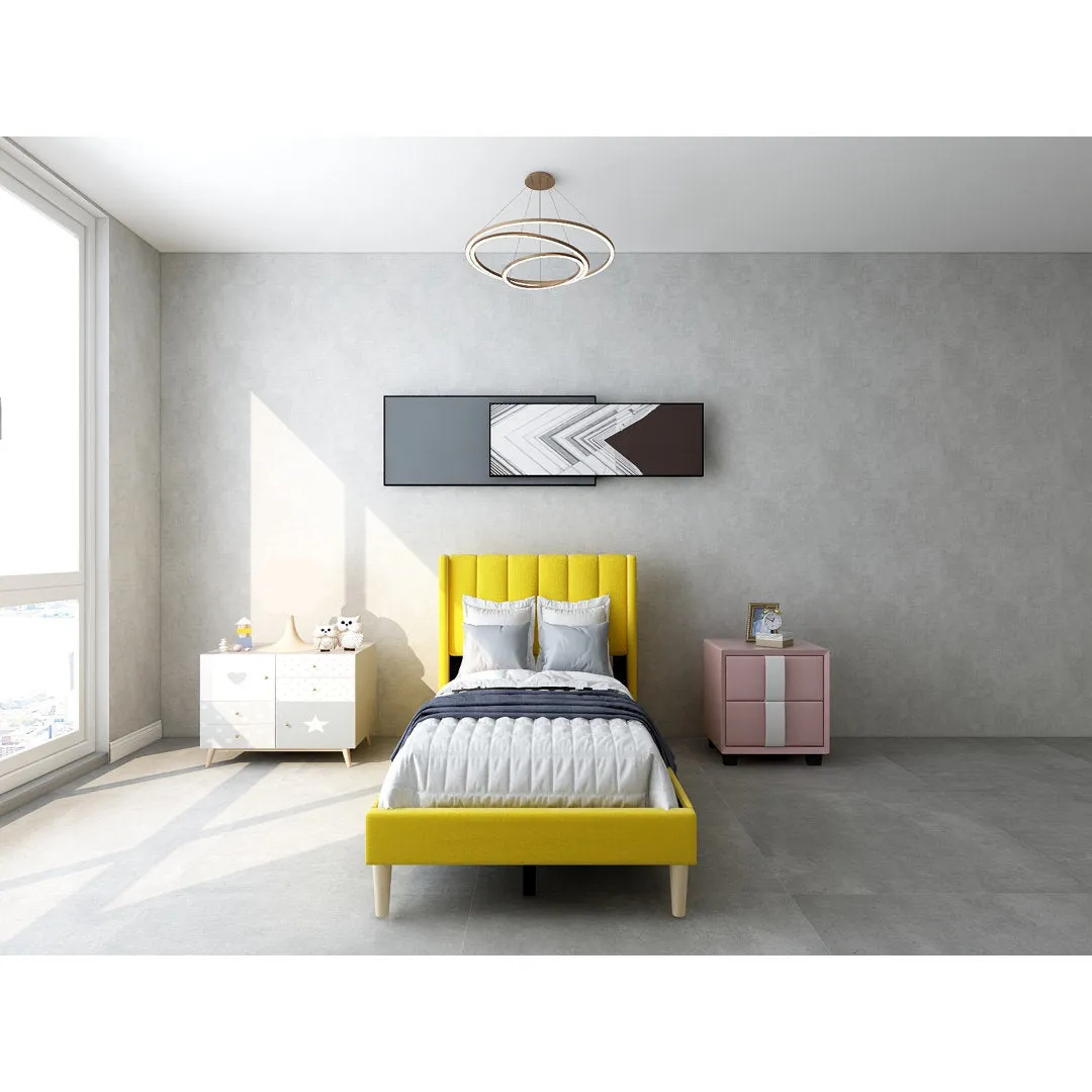Eriksay Low Profile Upholstered Platform Bed with Wingback Headboard Wade Logan® Color: Yellow Velvet Size: Twin