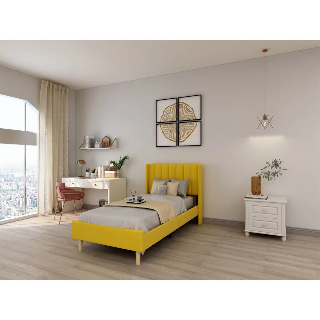 Eriksay Low Profile Upholstered Platform Bed with Wingback Headboard Wade Logan® Color: Yellow Velvet Size: Twin