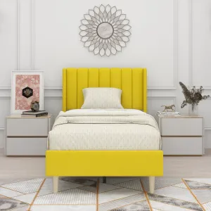 Eriksay Low Profile Upholstered Platform Bed with Wingback Headboard Wade Logan® Color: Yellow Velvet Size: Twin