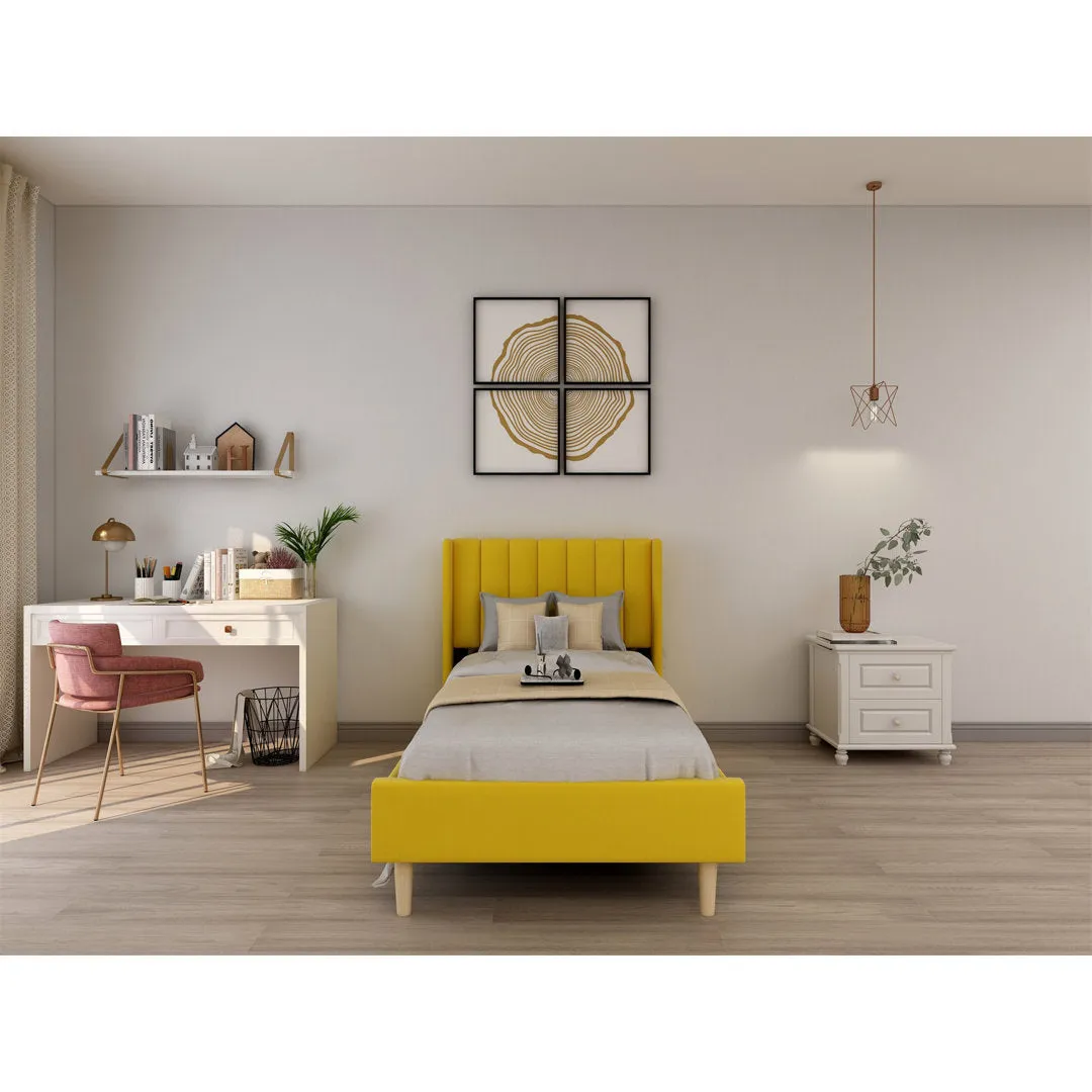 Eriksay Low Profile Upholstered Platform Bed with Wingback Headboard Wade Logan® Color: Yellow Velvet Size: Twin