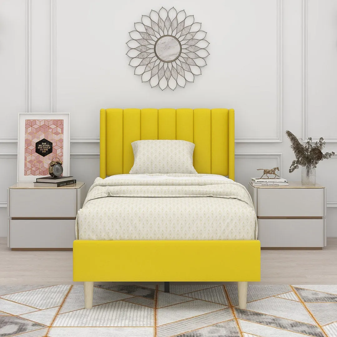 Eriksay Low Profile Upholstered Platform Bed with Wingback Headboard Wade Logan® Color: Yellow Velvet Size: Twin