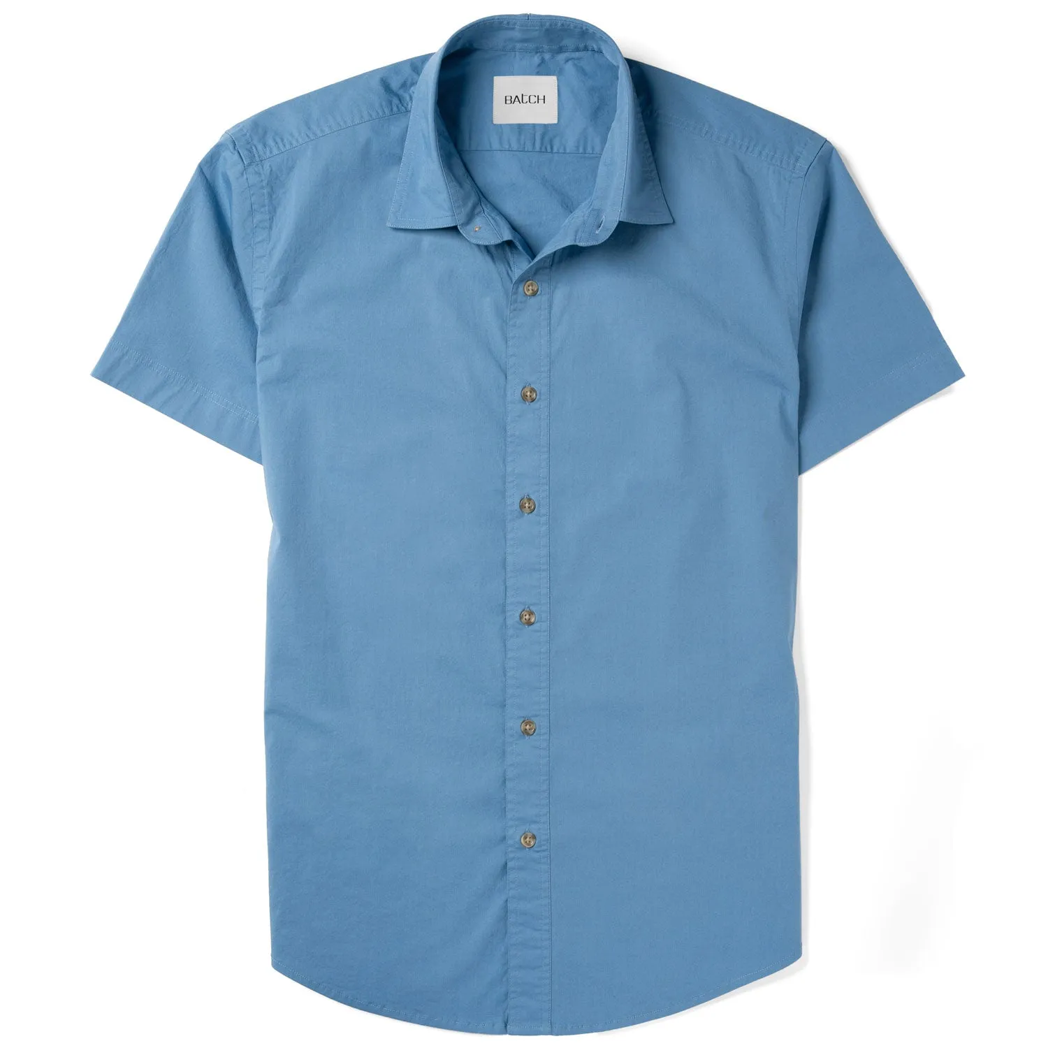 Essential Spread Collar Casual Short Sleeve Shirt - Steel Blue Stretch Cotton Poplin