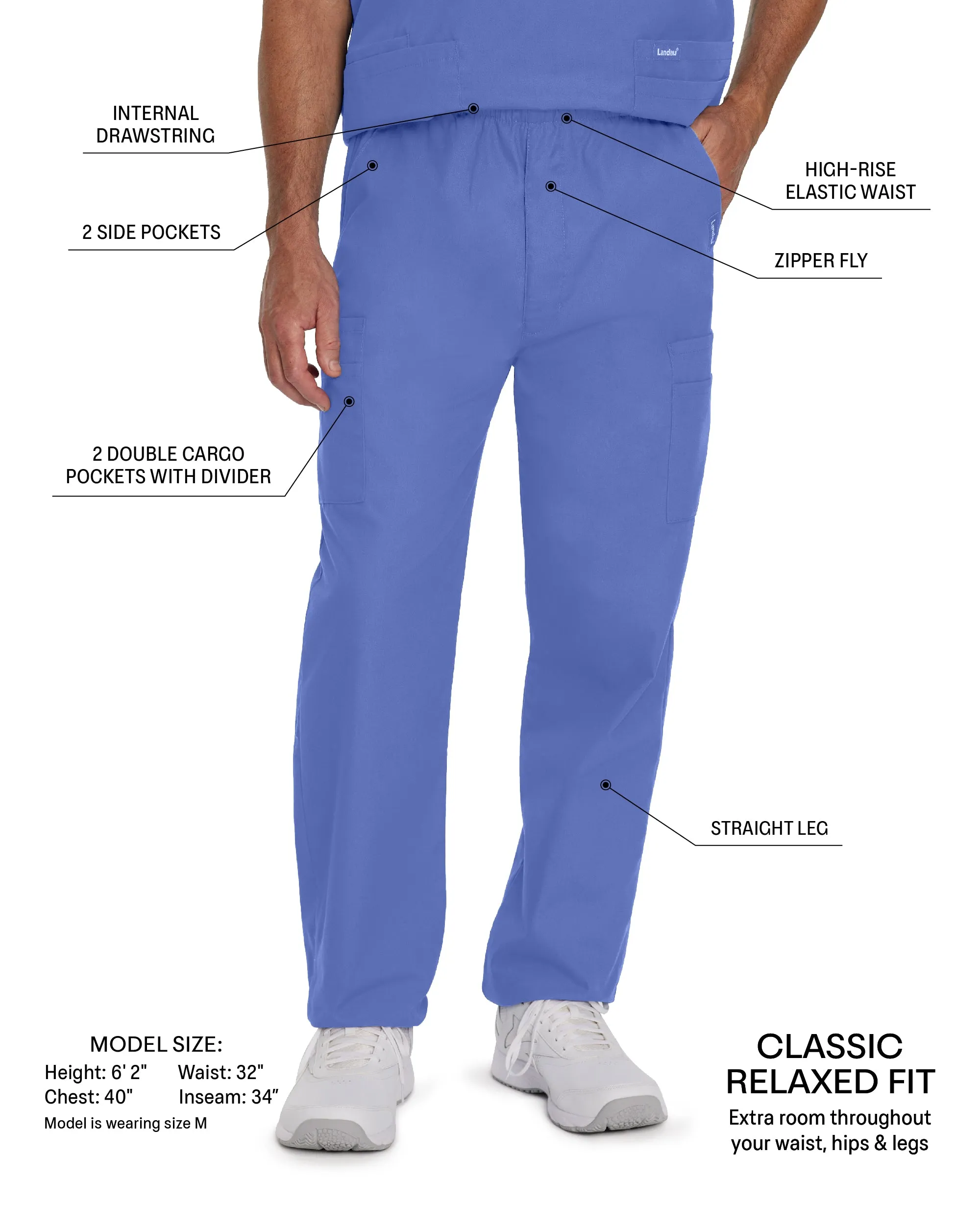 Essentials 8555 Men's Cargo Scrub Pants Caribbean