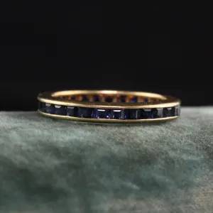 Estate Retro 14K Yellow Gold Square Natural Sapphire Eternity Band