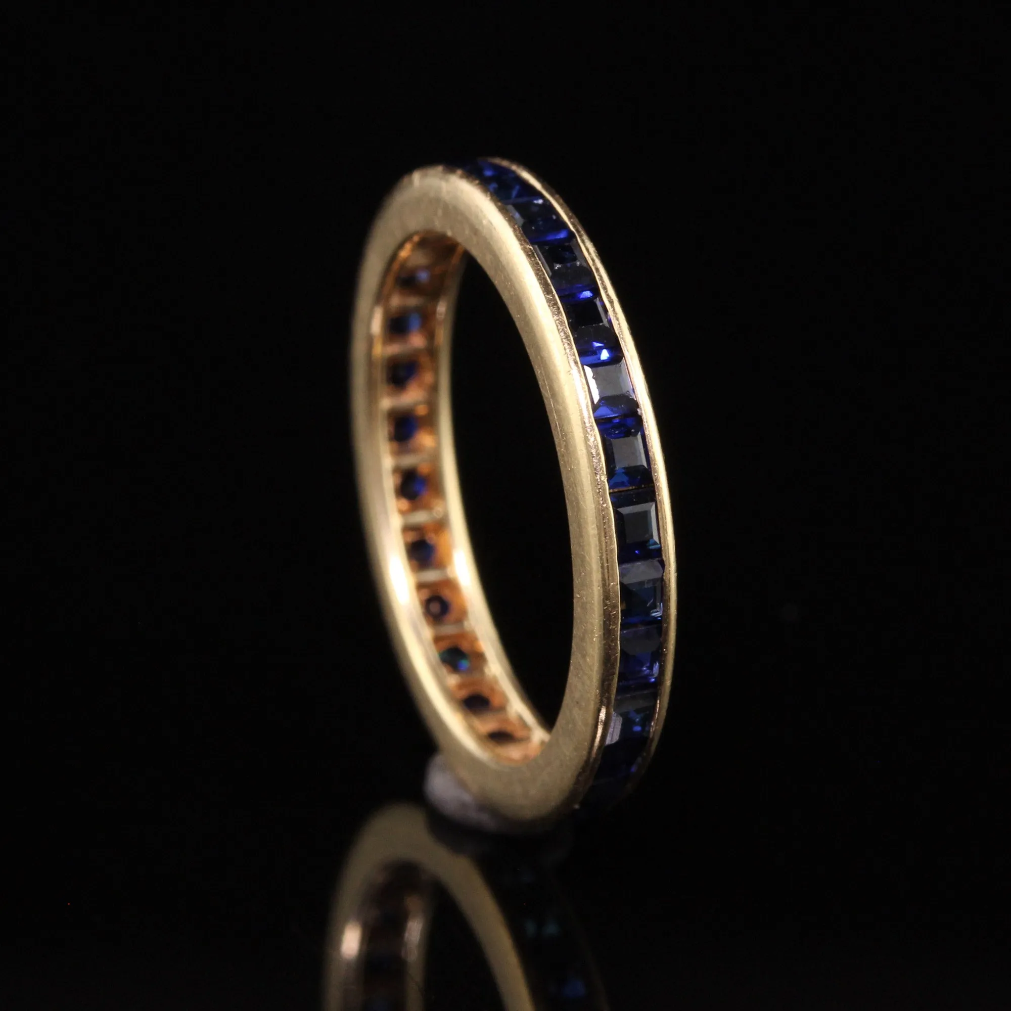 Estate Retro 14K Yellow Gold Square Natural Sapphire Eternity Band