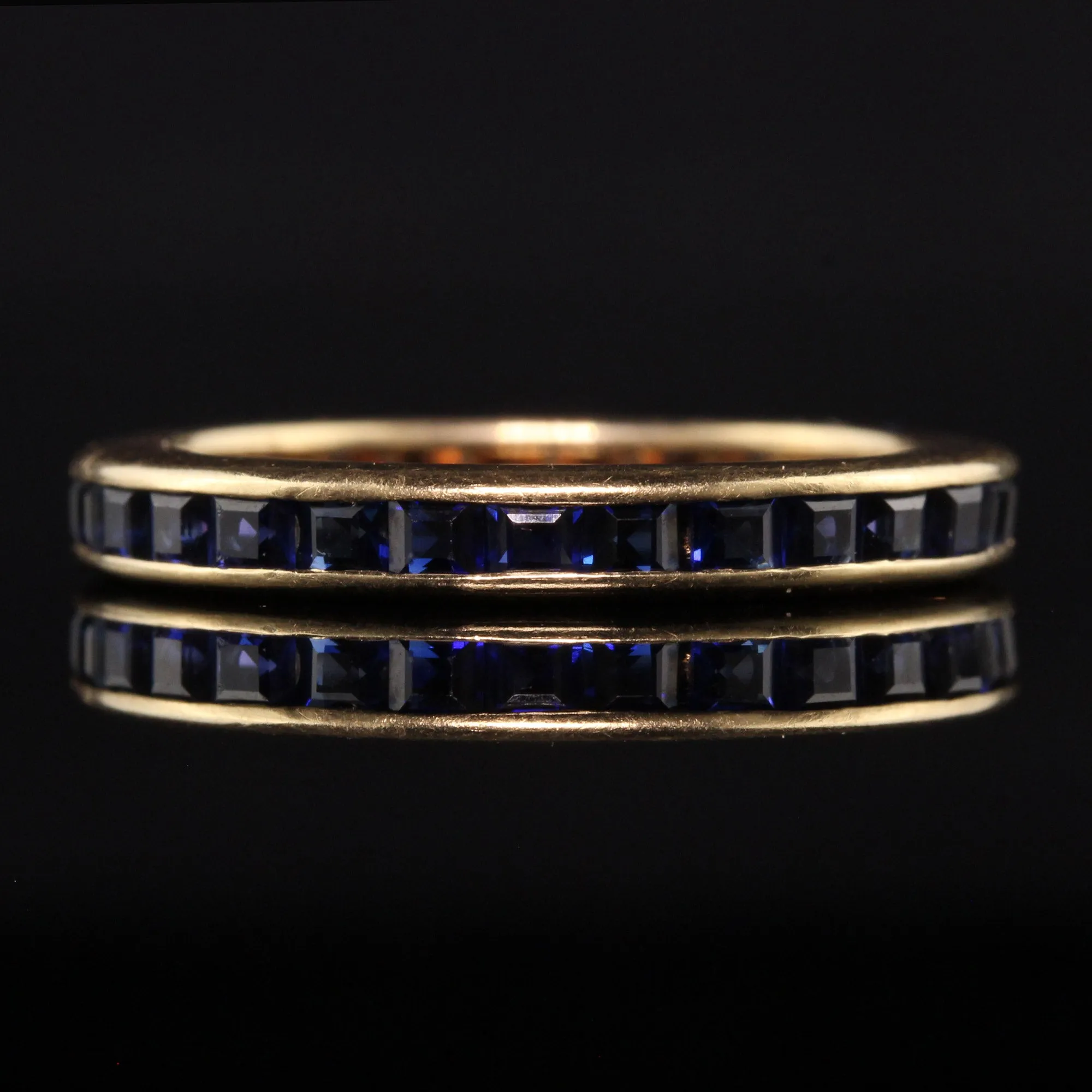 Estate Retro 14K Yellow Gold Square Natural Sapphire Eternity Band