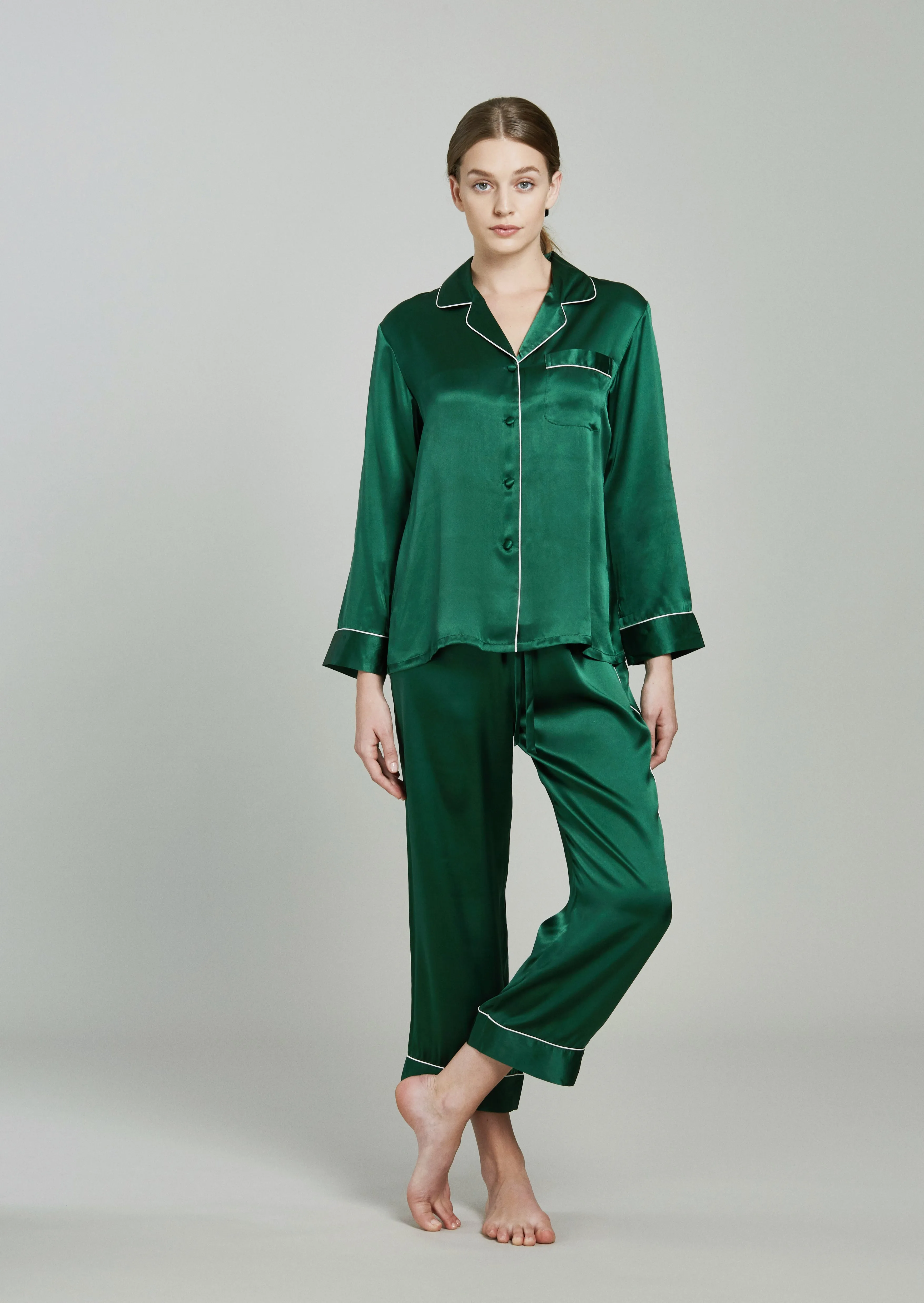 Estella Midnight Green Silk PJ Set