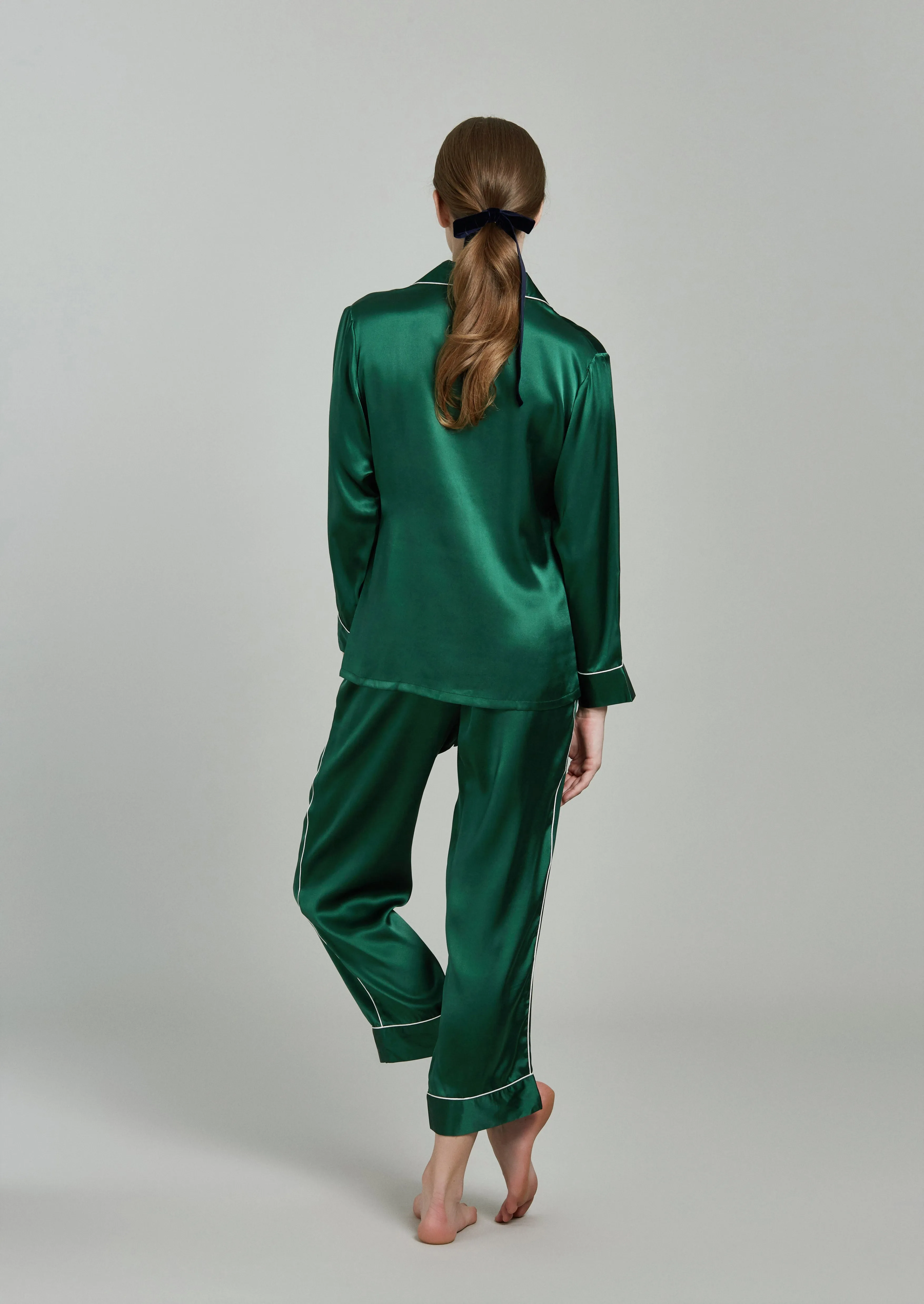 Estella Midnight Green Silk PJ Set