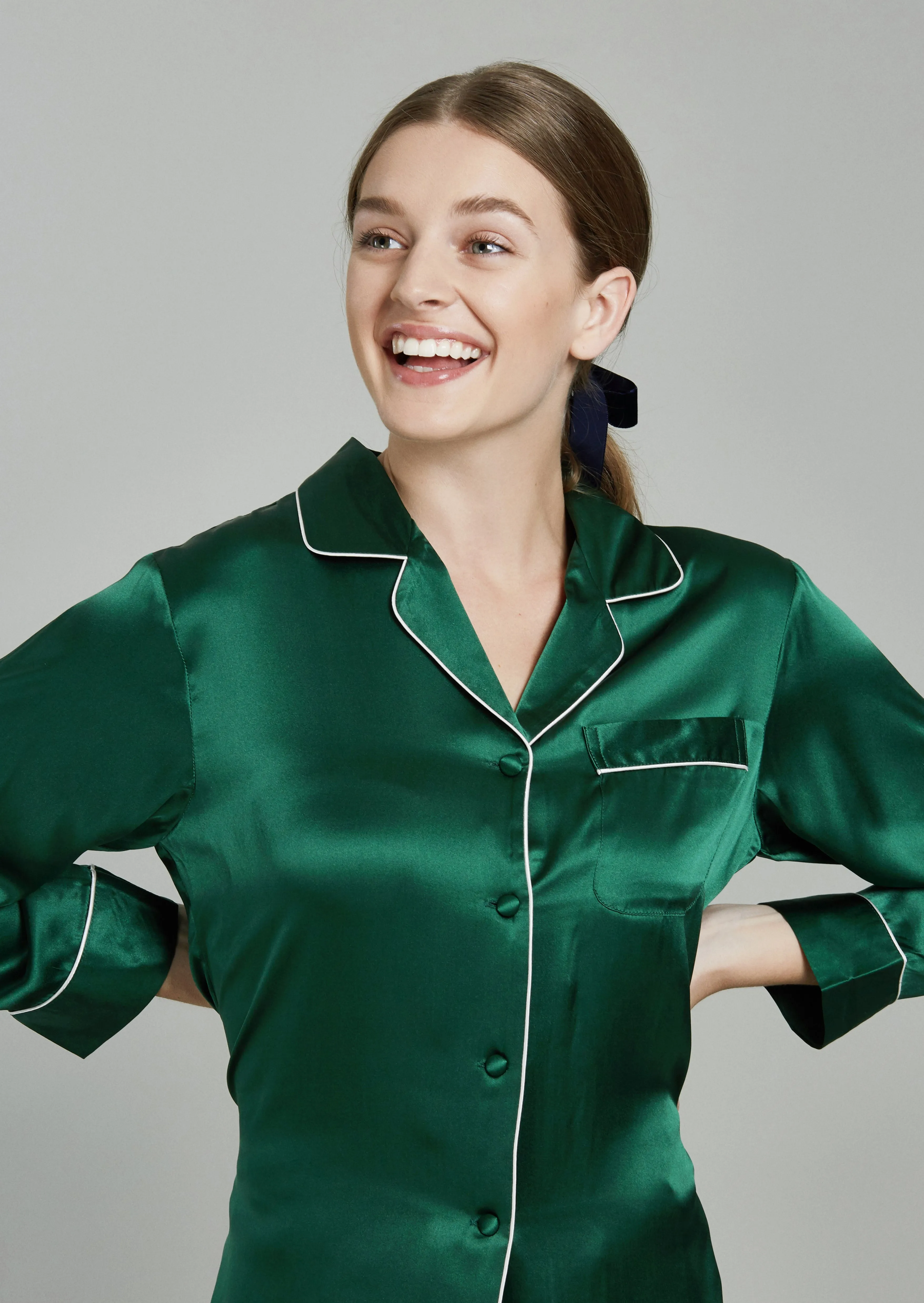 Estella Midnight Green Silk PJ Set