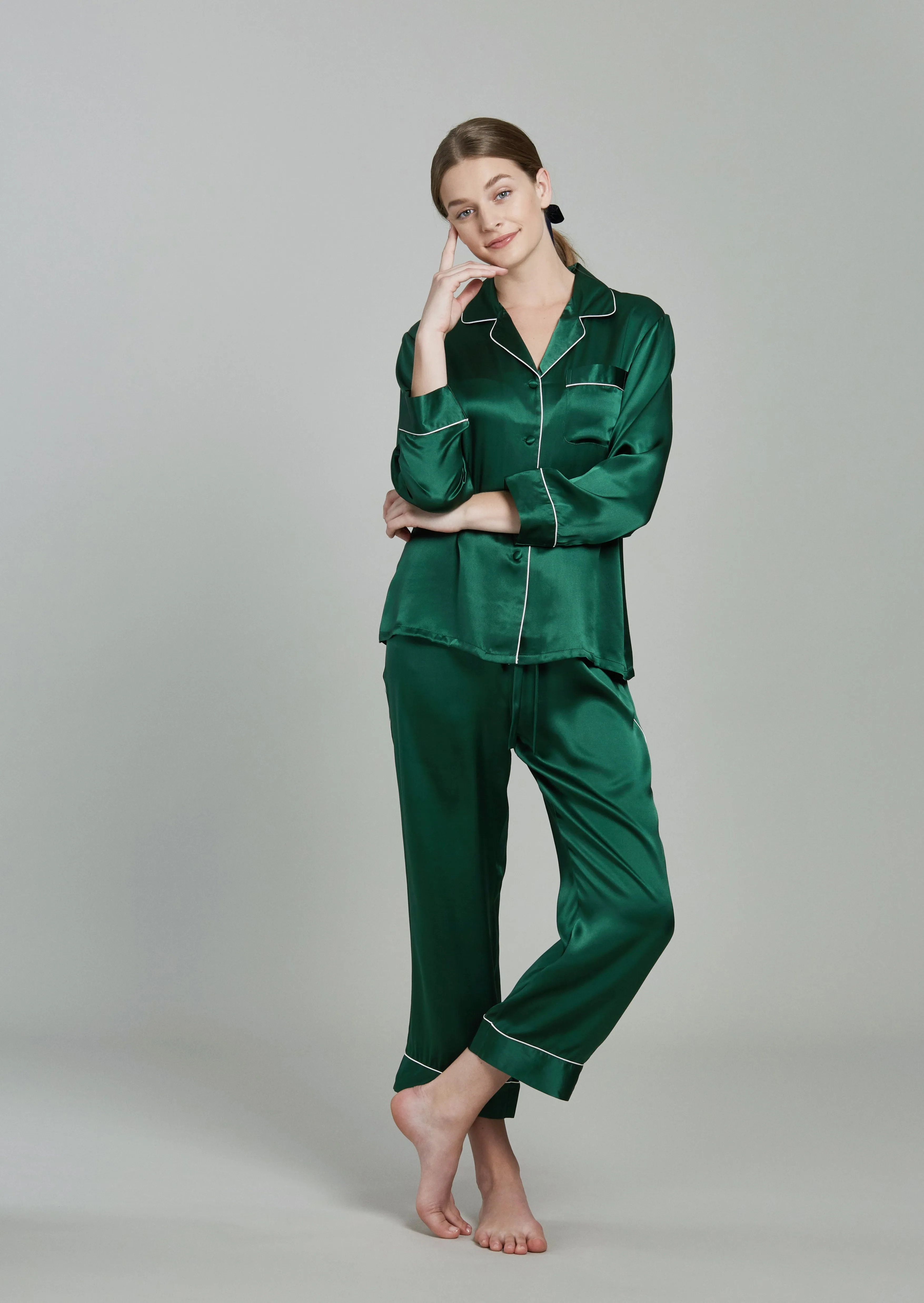 Estella Midnight Green Silk PJ Set