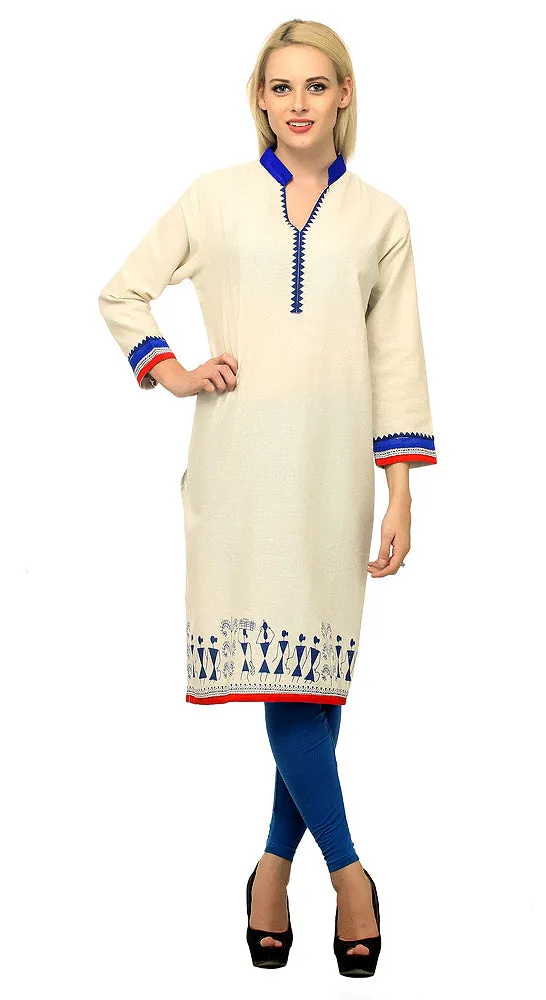 Ethnic Cream Kurta with Warli Design