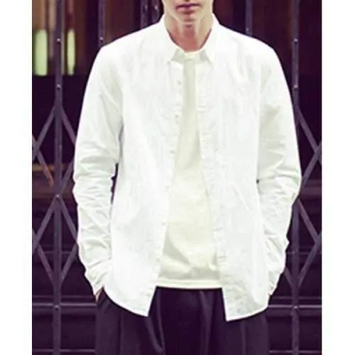 Fashion Shirt Collar Solid Color Simple Slimming Long Sleeve Cotton Blend Button-Down Shirt For Men - White 2xl
