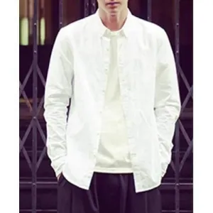 Fashion Shirt Collar Solid Color Simple Slimming Long Sleeve Cotton Blend Button-Down Shirt For Men - White 2xl