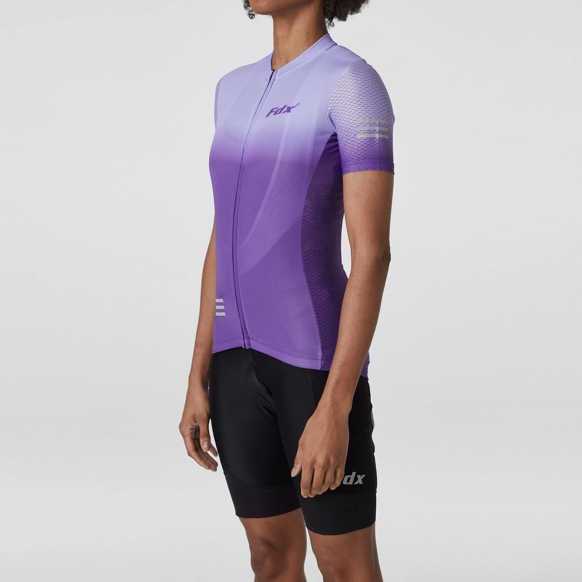 Fdx Women's & Girl's Set Duo Purple Short Sleeve Cycling Jersey, Cargo Bib Shorts