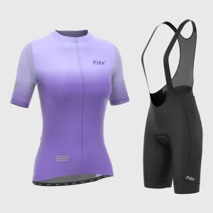 Fdx Women's & Girl's Set Duo Purple Short Sleeve Cycling Jersey, Cargo Bib Shorts