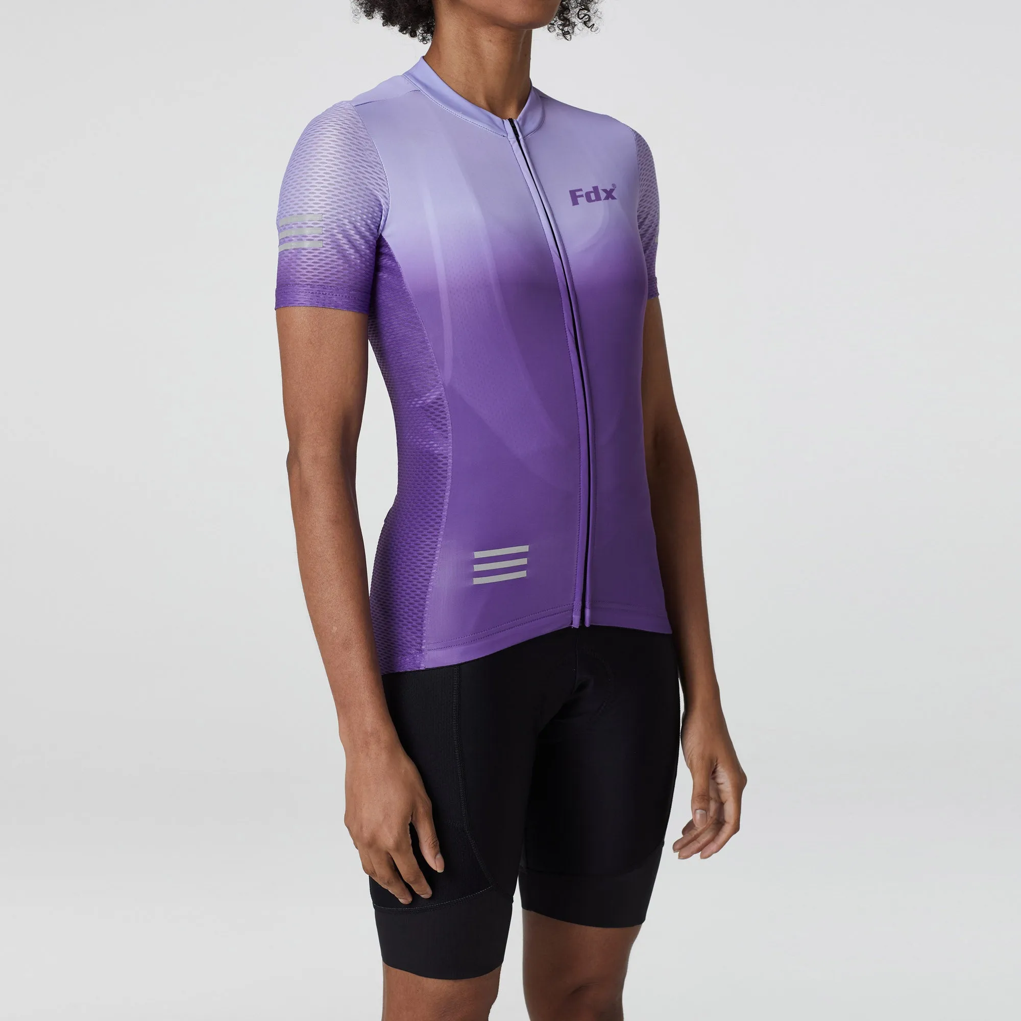 Fdx Women's & Girl's Set Duo Purple Short Sleeve Cycling Jersey, Cargo Bib Shorts