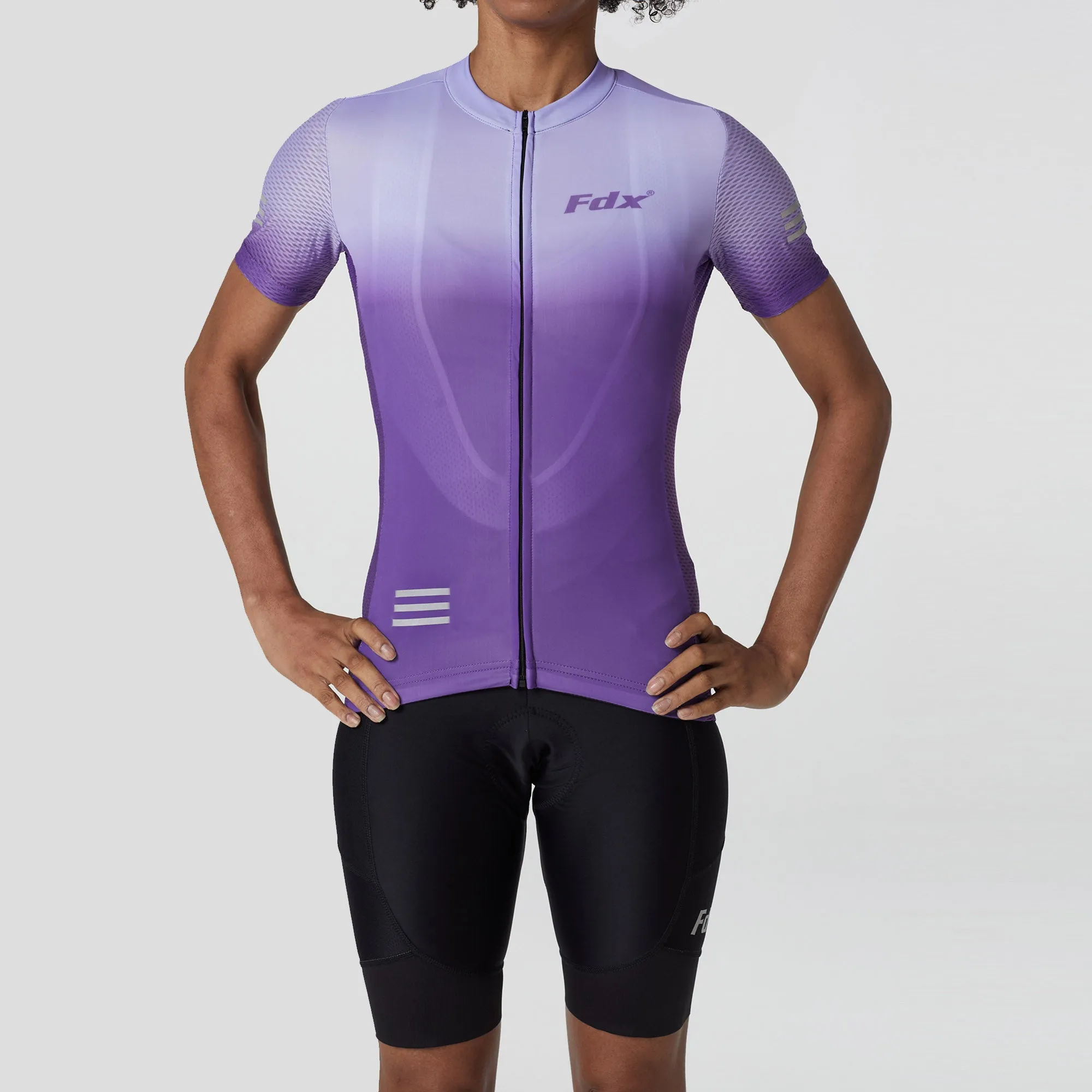 Fdx Women's & Girl's Set Duo Purple Short Sleeve Cycling Jersey, Cargo Bib Shorts