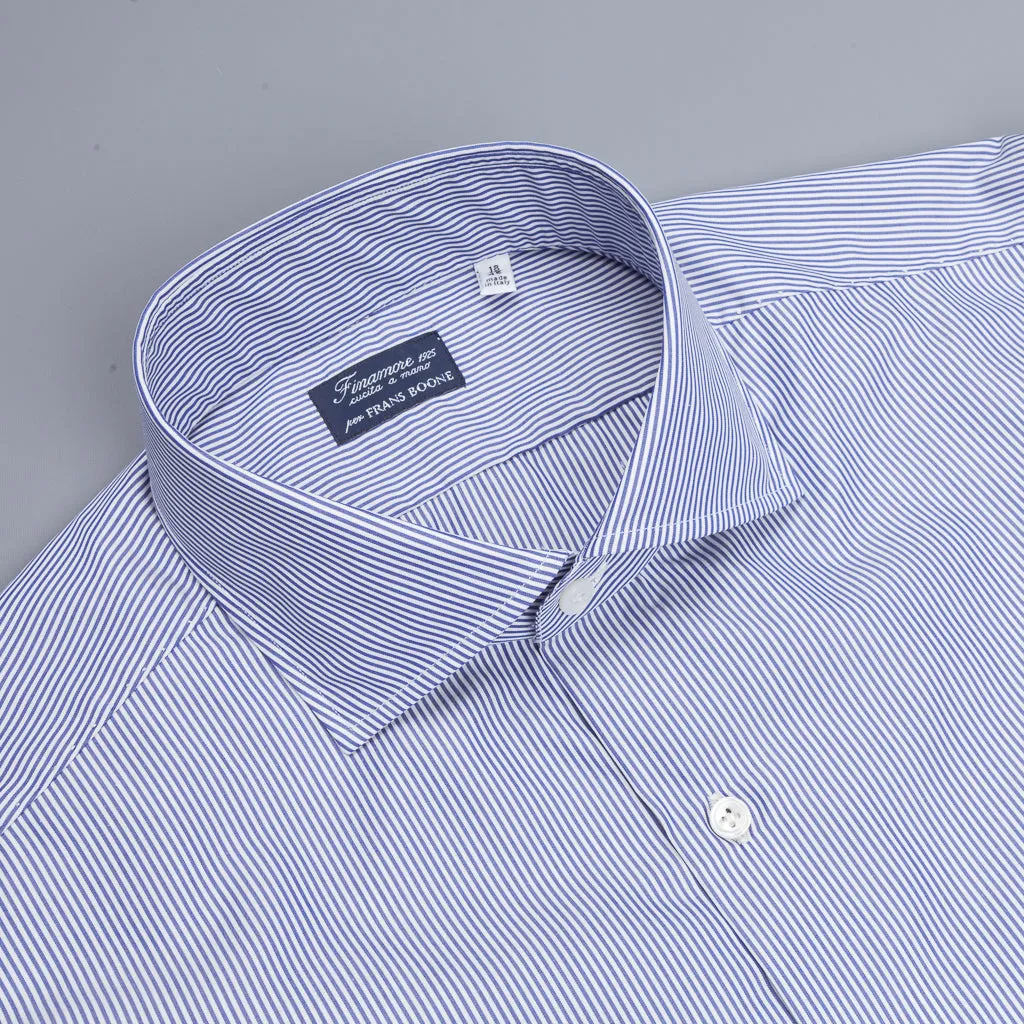 Finamore 'Traveller' Shirt Napoli Fit Collar Eduardo Navy Stripe Alumo poplin
