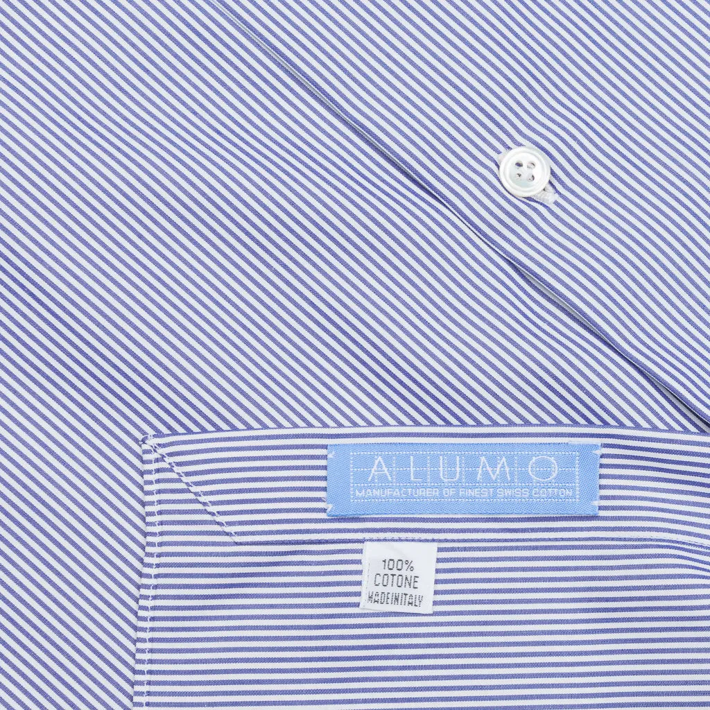 Finamore 'Traveller' Shirt Napoli Fit Collar Eduardo Navy Stripe Alumo poplin